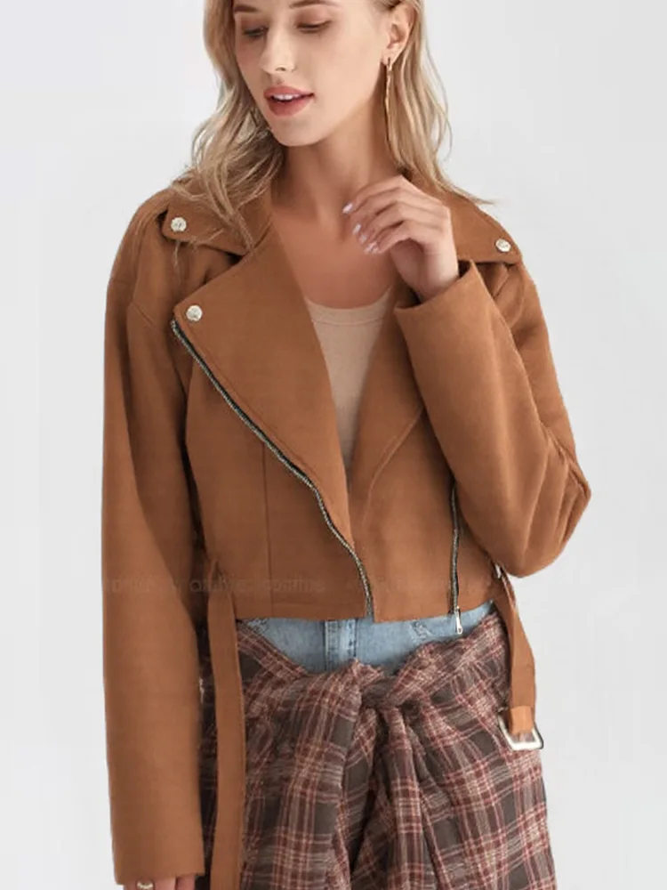 

Осень-зима, повседневные короткие куртки, женские модные женские пальто на молнии с длинным рукавом, офисная женская шикарная зимняя одежда цвета хаки