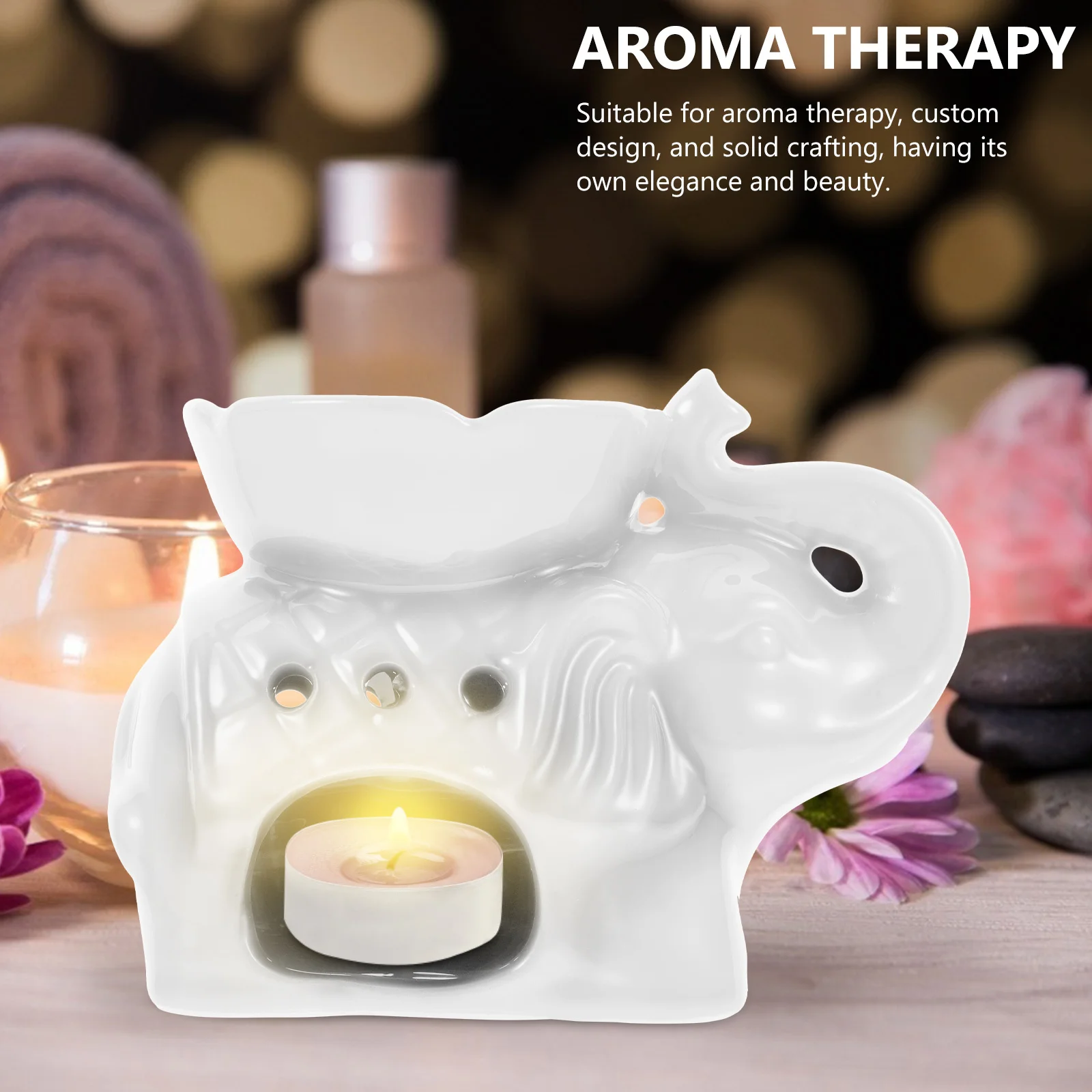 

1Pcs Ceramic Elephant Essential Oil Burner Tealight Holder Incense Burner for Study Bedroom Kitchen