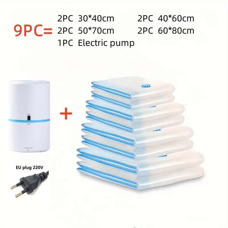 7/9-teiliges Set Kompressionsbeutel mit Elektrischer Pumpe, Reise-Vakuumbeutel-Pumpe, Mini-Vakuumversiegelungsmaschine, Platzsparer für Lebensmittel, Lebensmittel-Organizer