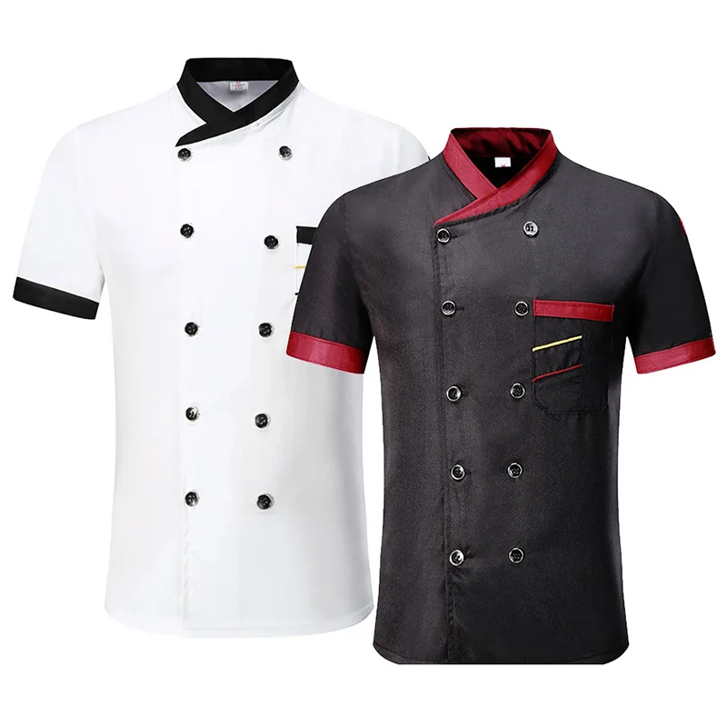 Unisex Chef Jacket Mens Short Sleeve Chef Jacket Restaurant Kitchen Soft Uniform Restaurant Hotel Cooking Clothes Catering Chef