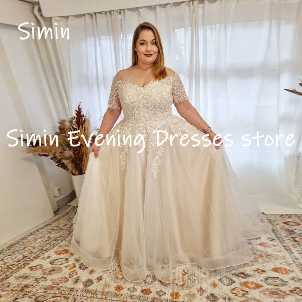 

Simin Tulle Off-the-shoulder A-lineApplique Pius Size Elegant Bride For Party Floor-length Formal Wedding Dresses For Woman 2023