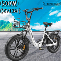 E Bike Folding 500W Motor 36V13AH Lithium Battery with Basket Women's Urban Electric Bicycle 20*4.0 Inch Fat Tire Electric Bike