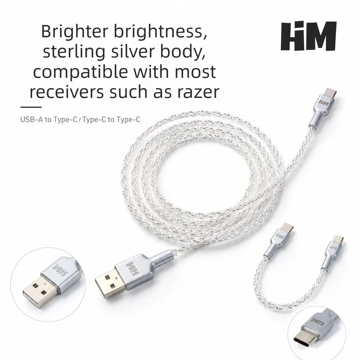 HMLAB RGB Glow Geflochtenes Datenkabel - Farbverlauf-Beleuchtung, USB-A auf Typ-C & USB-C auf Typ-C, Perfekt für Gaming-Tastaturen