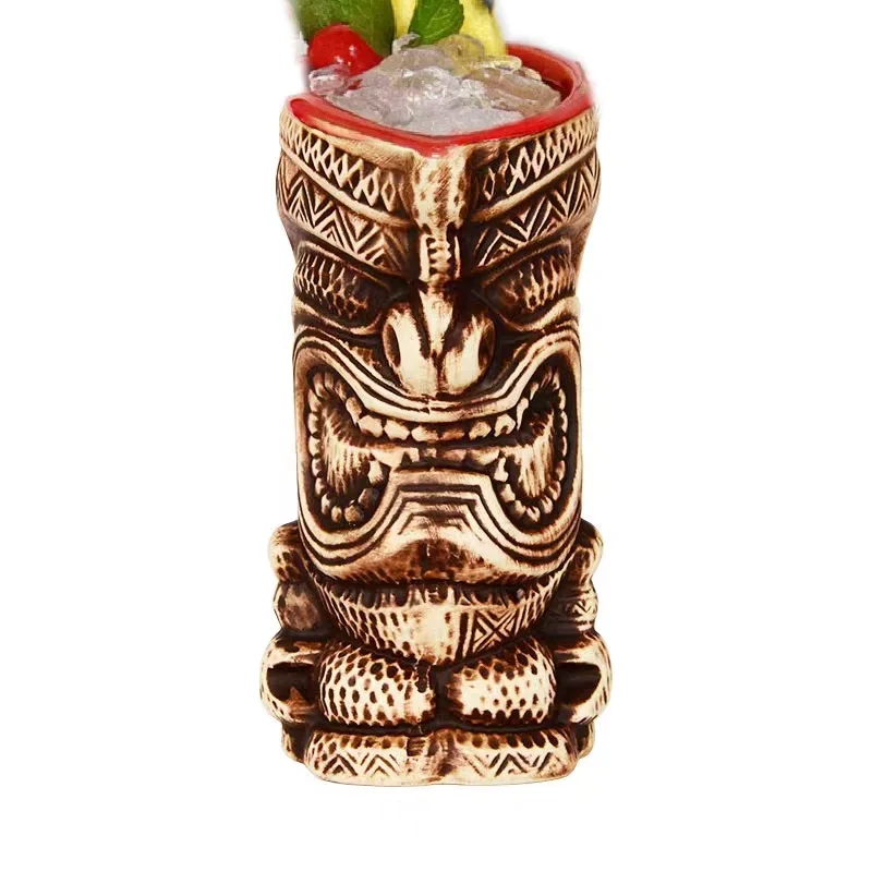 400ml  Hawaii Tiki Mugs Cocktail Cup Beer Beverage Mug Wine Mug Ceramic Easter Islander Tiki Mugs Bar Tools Barware