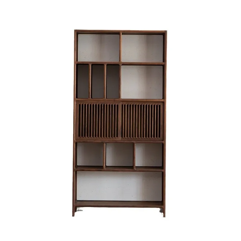 

New Chinese solid wood bookcase combination black walnut bogu shelf display cabinet locker old elm