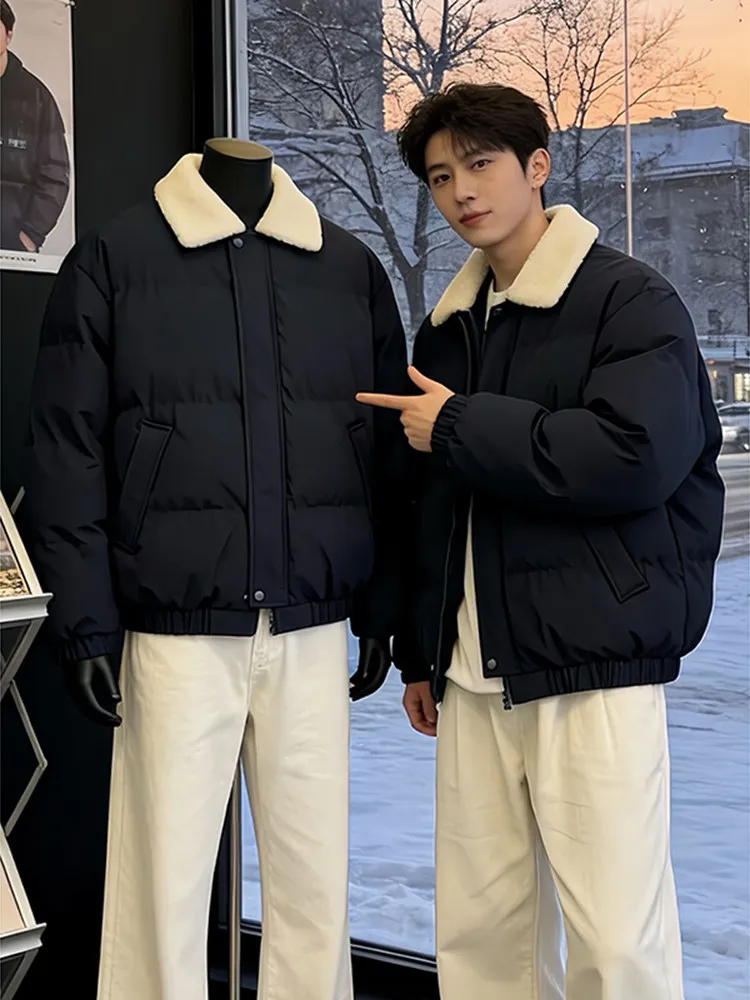 

Мужская зимняя утепленная куртка из хлопка с воротником из бархата Bla Lamb, теплая повседневная верхняя одежда приталенного кроя с длинными рукавами