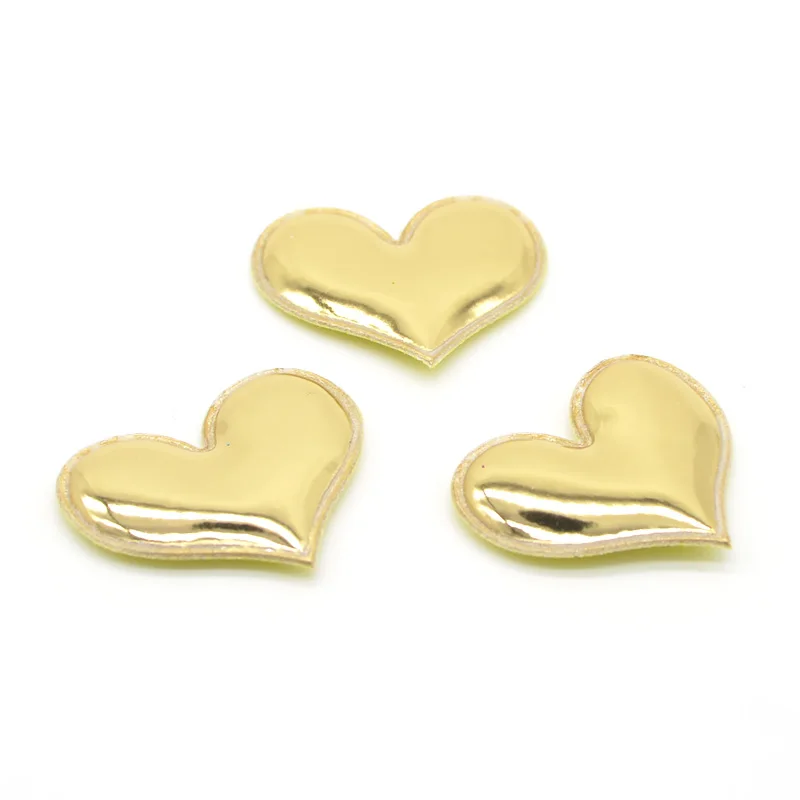 40Pcs/lot 40*30mm Shiny PU Heart Shape Padded Felt Appliques for Decor DIY Headband Giftbox Cake Topper Hair Accessories
