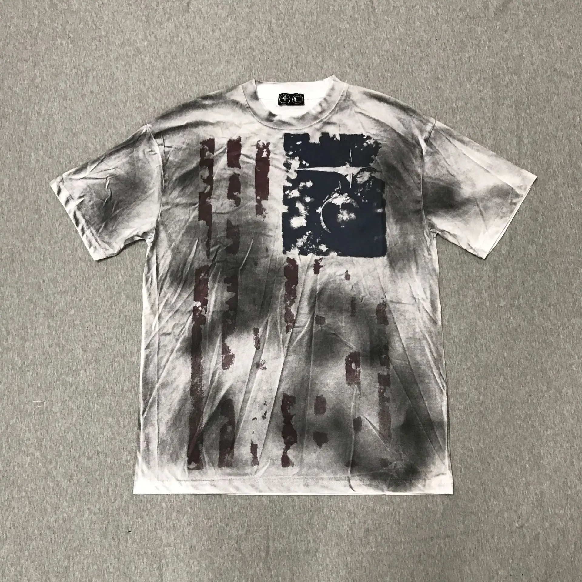 Thug Club Moon & Star Flag Embroidery Hand-painted Couple Male-Female Complementary Short-Sleeved