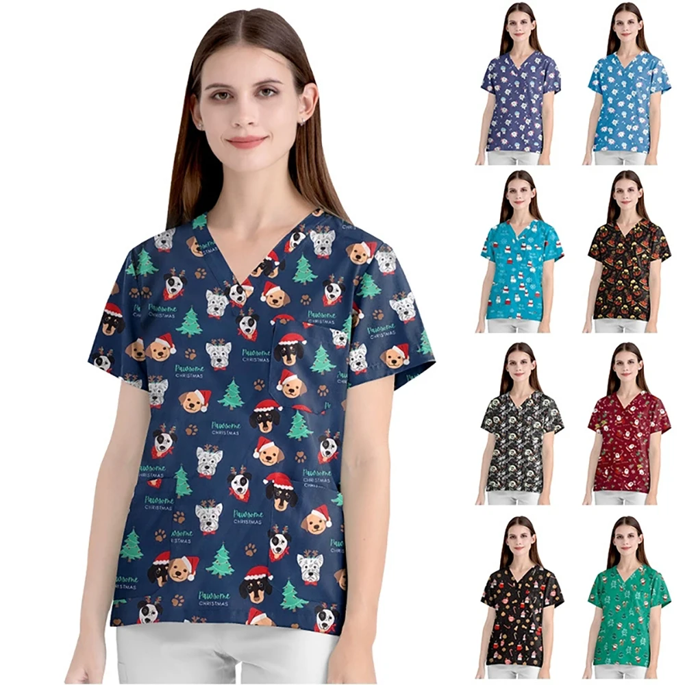

Uniformes Médicos Blusa De Trabajo Con Estampado Navideño Halloween Tops Para Mujeres Y Hombres nurse uniform
