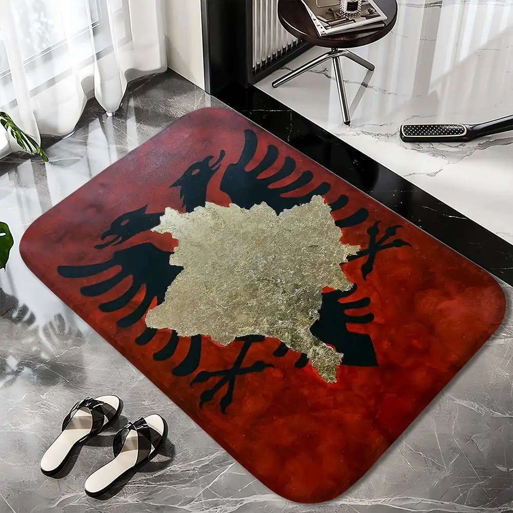 

KosovoS Albanian Map Floor Mat Printed Large Carpets Room And Bedroom Carpets Bathroom Anti Slip Door MATS Small Carpets