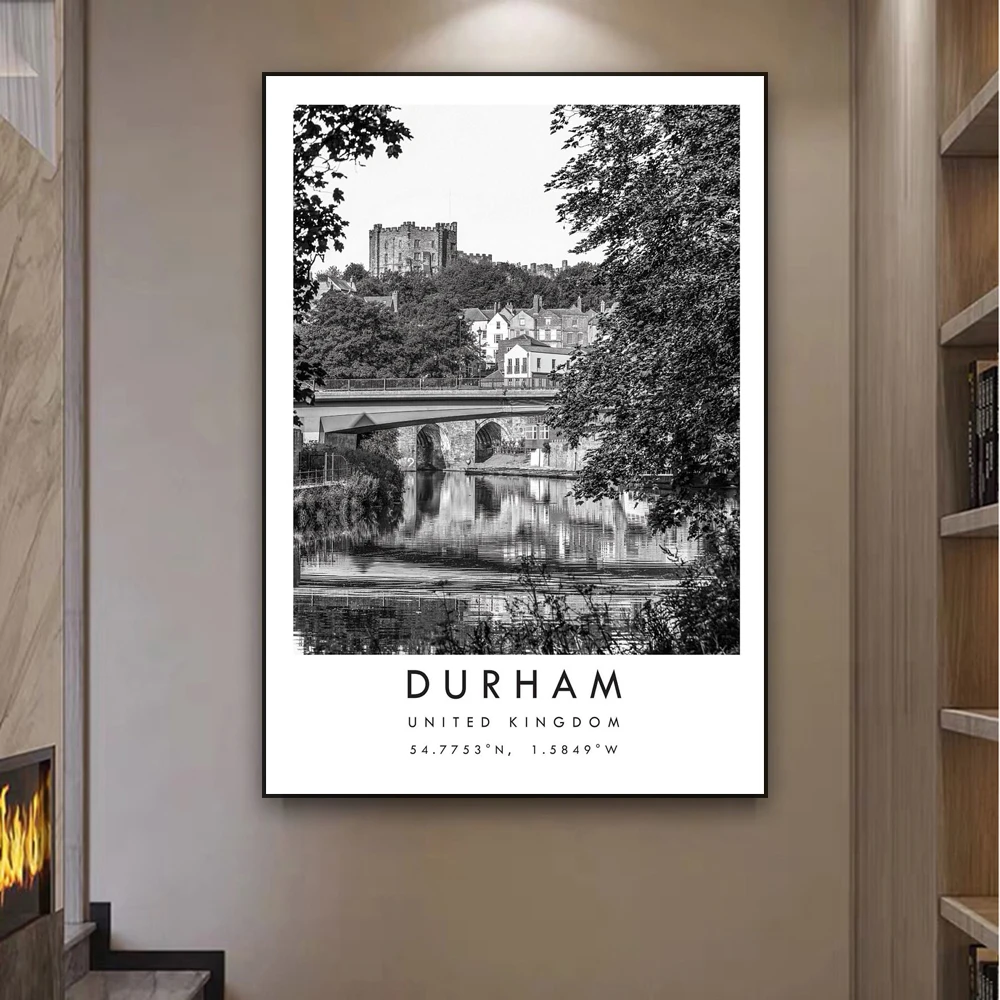 Retro City Travel Art Poster Durham Travel Prints Black Wall Art United Kingdom Canvas Painting Office Art Reading Room Decor