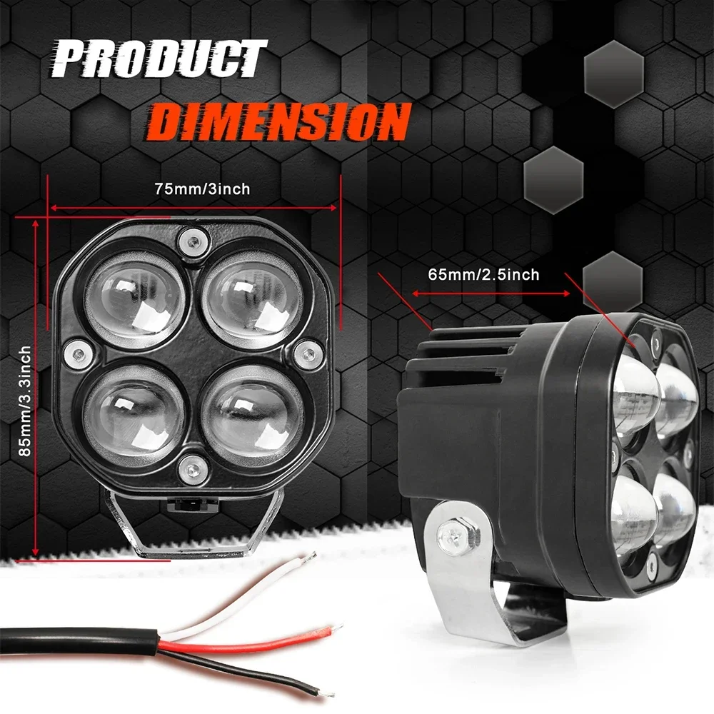 3 Inch Dual Color LED Spotlights Signals 200W Fog Lamp Headlight Accessory for Kawasaki Motorcycle Truck SUV ATV 50000LM 12V 24V