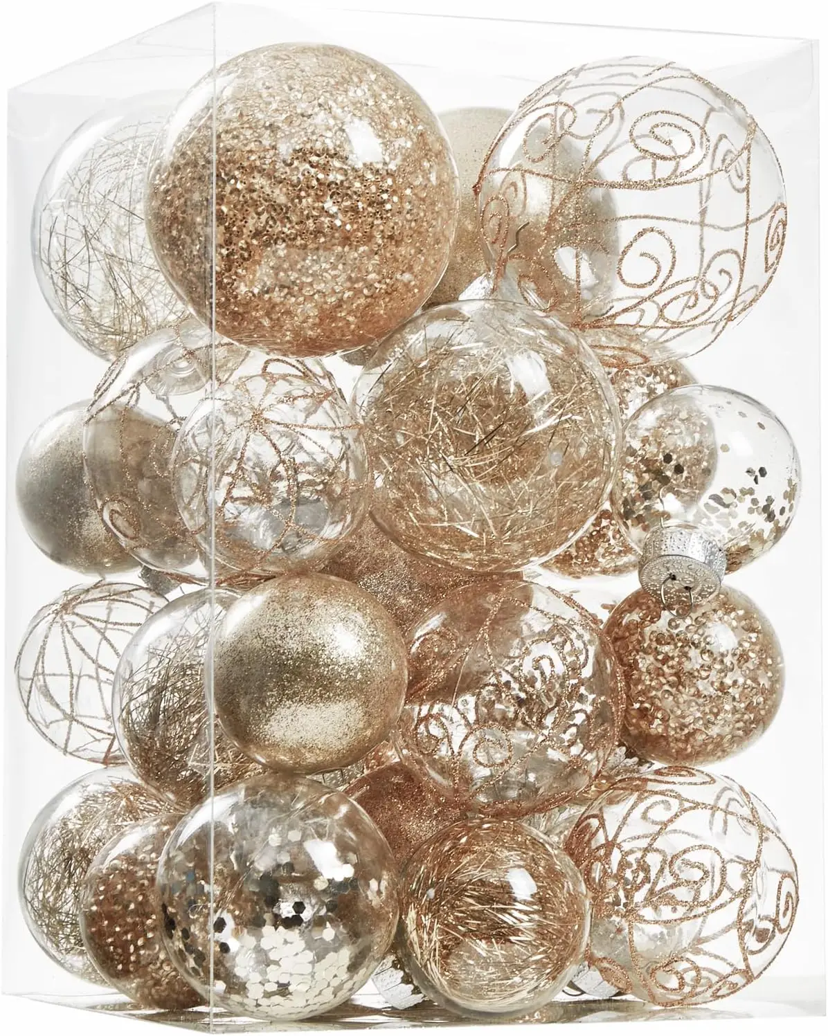 

Shatterproof Clear Large Plastic Christmas Ball Ornaments Set with Stuffed Decorations, Multi-Size Champagne