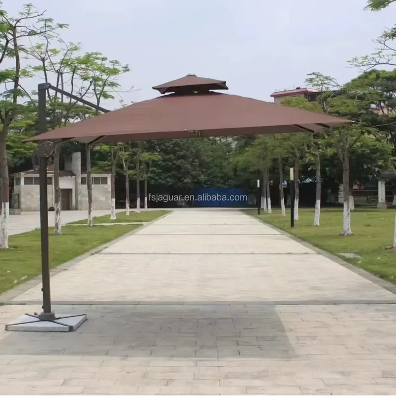 Large Square Cantilever Garden Umbrella Modern Waterproof Foldable Outdoor Parasol for Backyard Park Patio Sun Shade