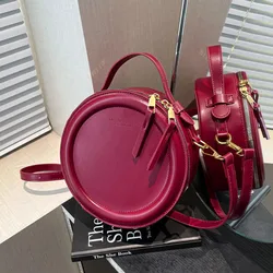 Women Round Tote Bag PU Leather Shoulder Bag Fashion Clutch Purses High Quality Crossbody Bag Female Handbag Daily Commuting Bag