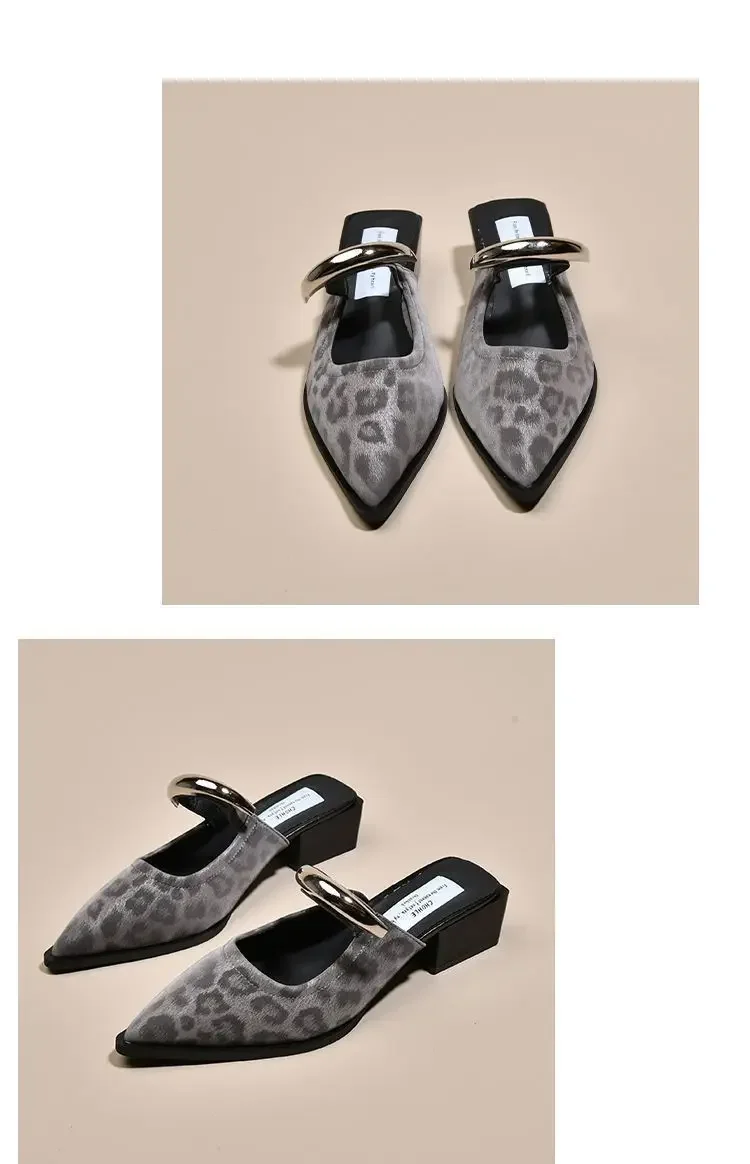 2026 Neue Damen-Cover-Toe-Mules mit Metallverzierung, dicker Absatz, bequeme Street-Style-Slipper – Detail 18