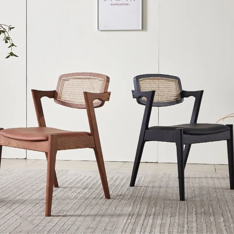 Small family dining room, living room, homestay solid wood woven rattan chair