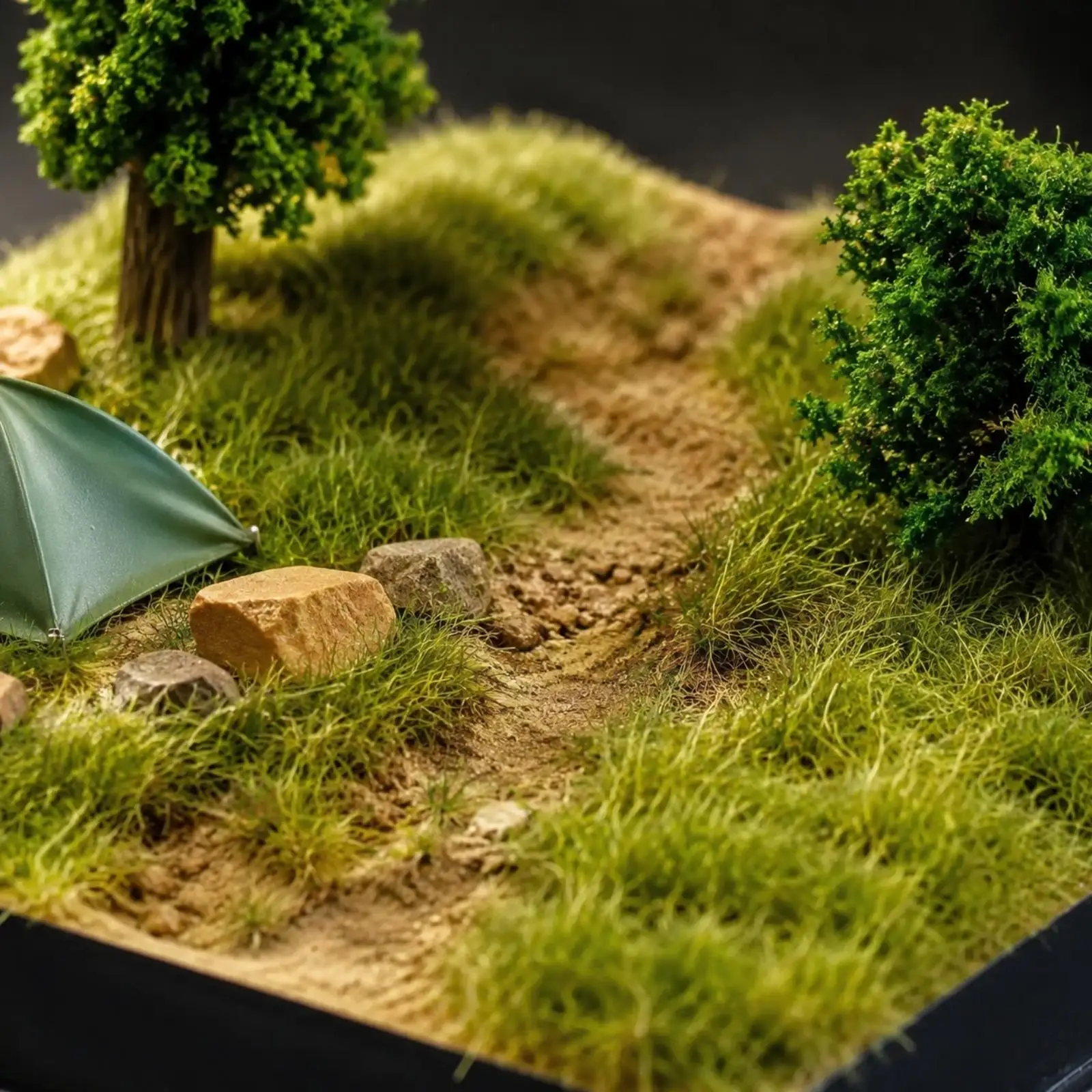 Hand Assembled Resin Miniature Landscape with Mountain Camp Scene and Road for Train Layout Decor