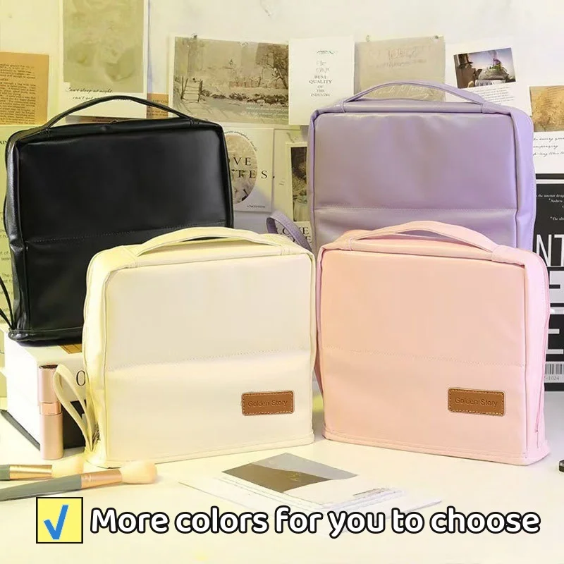 Make-up-Tasche mit großer Kapazität, einfache PU-Leder, große Pinseltasche, stehend, tragbar und multifunktionale Reise-Aufbewahrungstasche