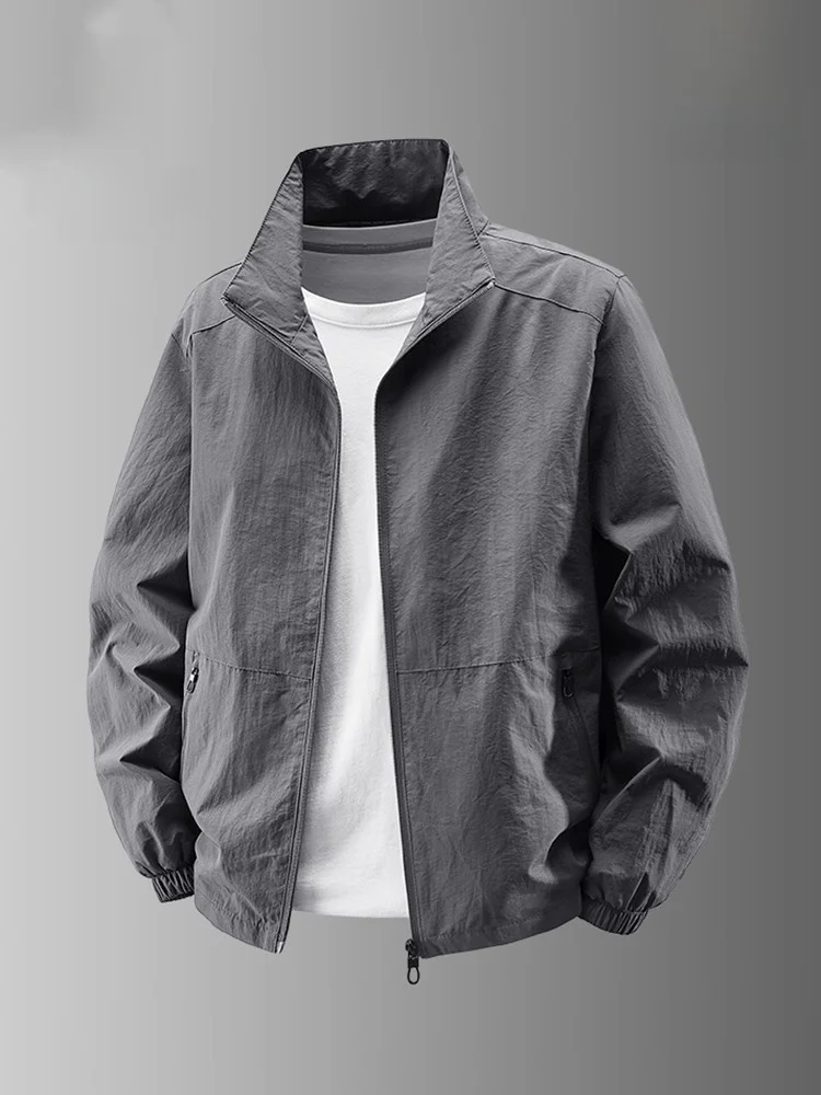 

Casual Loose Men's Jaet Coat Spring Autumn Wrinkles Stand Collar Large Size Middle-Aged Dad Sle Breathable Windproof Poly...
