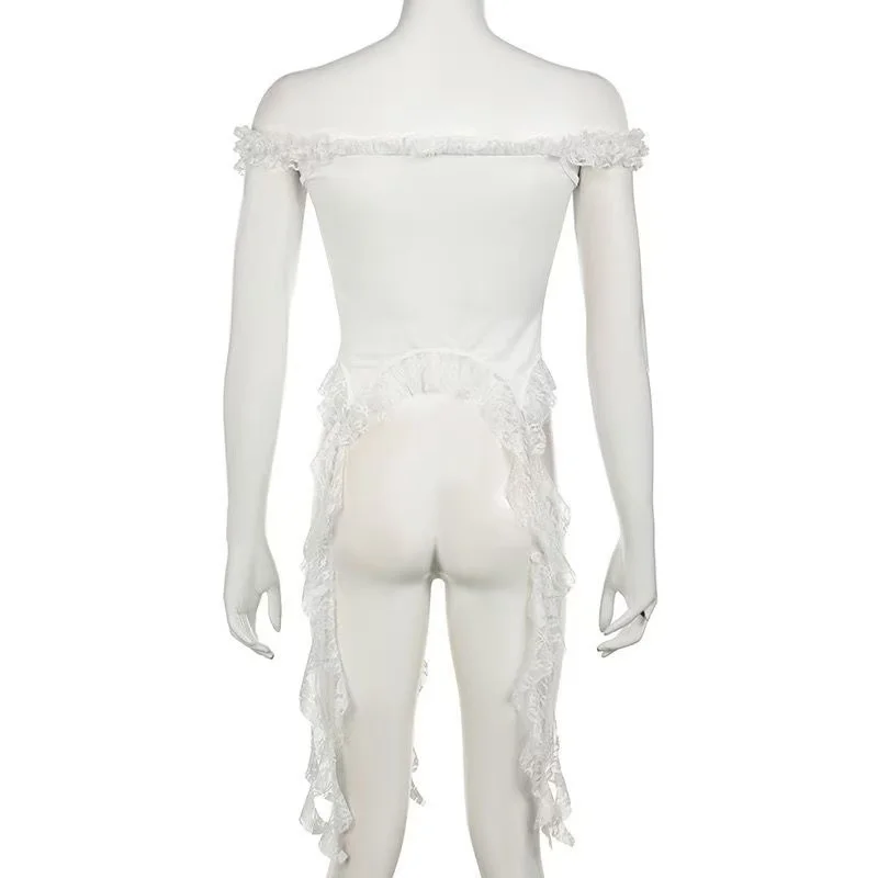 Élégant À Volants Haut Bas Femmes Rétro Blanc Gothique Vintage Mini Robe Hauts Soirée Streetwear Français 2025 Mode Été Nouveau