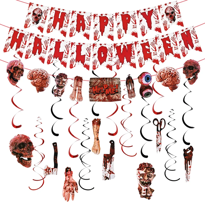 Halloween Blut Banner Papier Girlande beängstigend Augapfel Schädel Spirale hängende Flagge Halloween Party Dekoration nach Hause Spukhaus Dekor