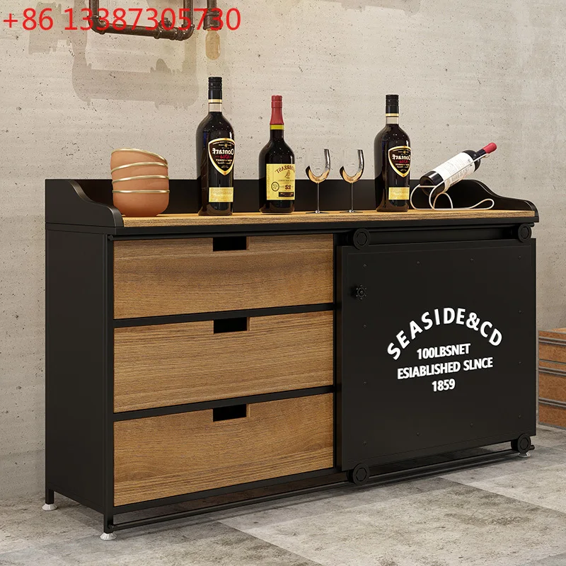 

American loft industrial style dining side cabinet wrought iron solid wood retro locker