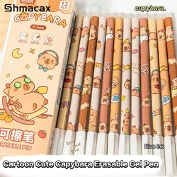 12Pcs Cartoon Capybara Panda Gel Pen Writing Smooth Quick-Drying Blue Erasable Pens Kawaii Student Stationery Office Supplies