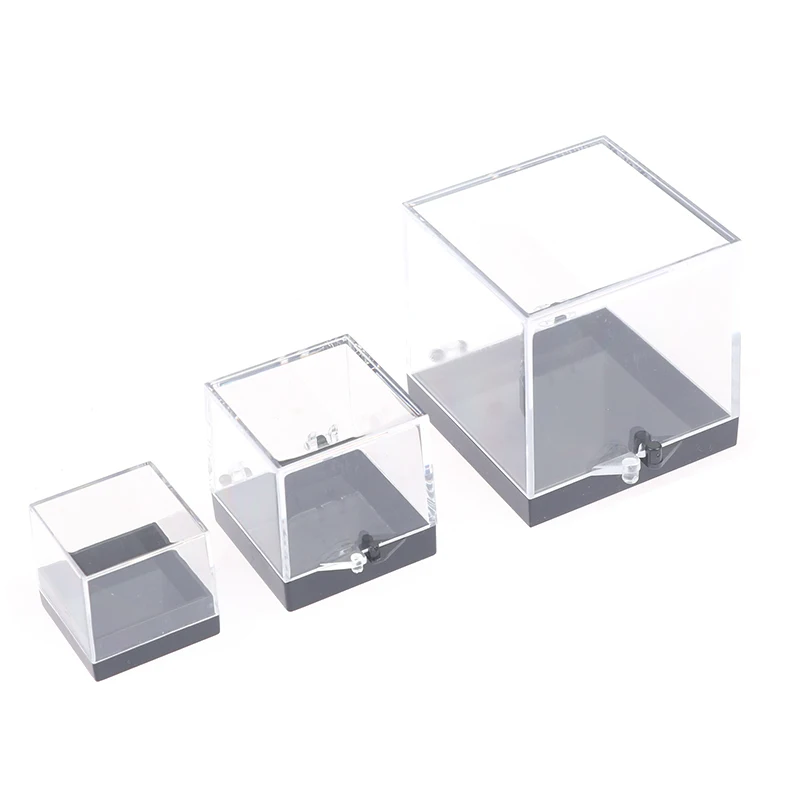 Caixas de armazenamento para pedras preciosas e moedas, Recipiente transparente para o espécime, Caixa acrílica, Padrão Mineral áspero, Cubo quadrado, Tampas, Display, 1pc