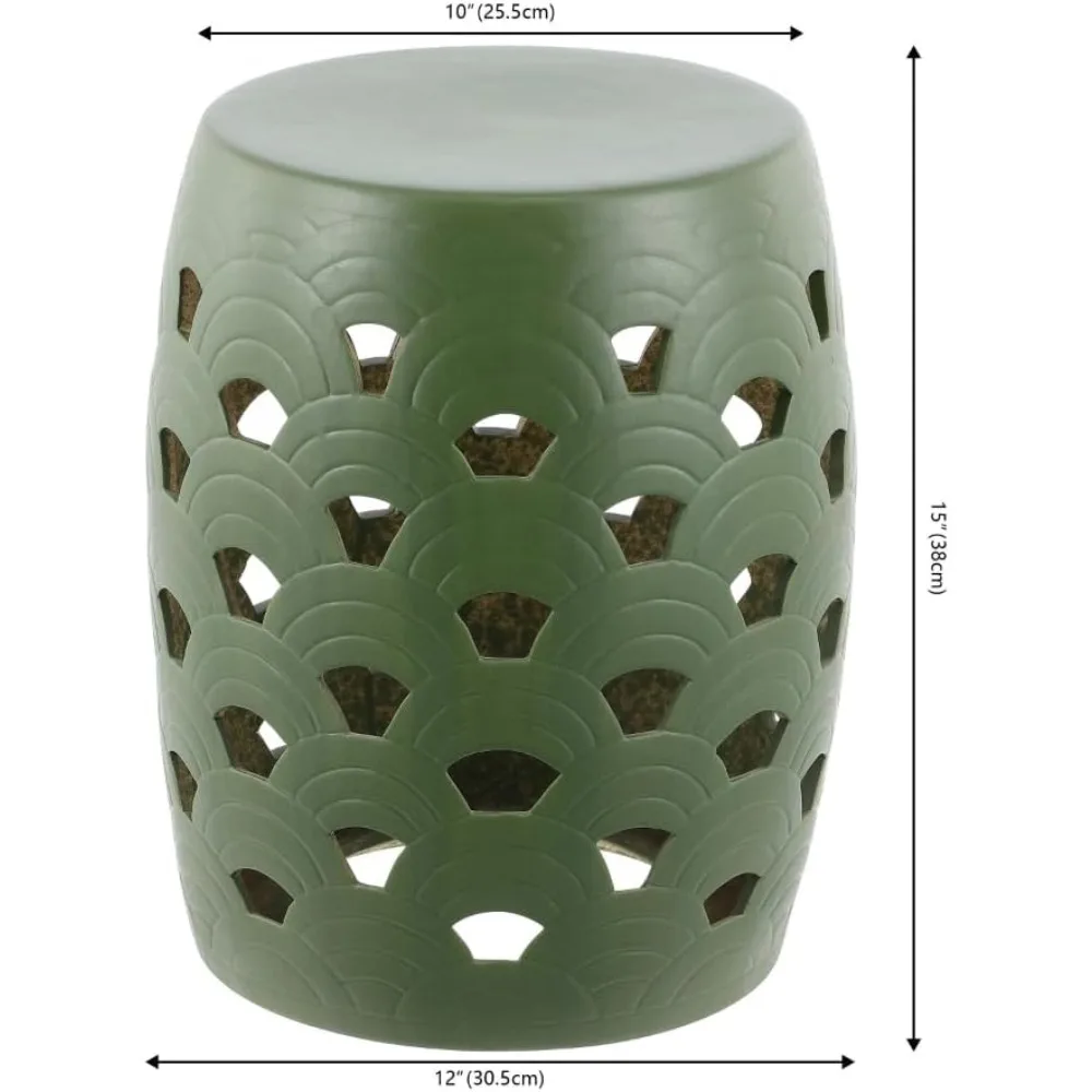 Colección Amaissa Moss Taburete decorativo de jardín de cerámica verde para sala de estar, dormitorio, jardín, mesa auxiliar, soporte para plantas