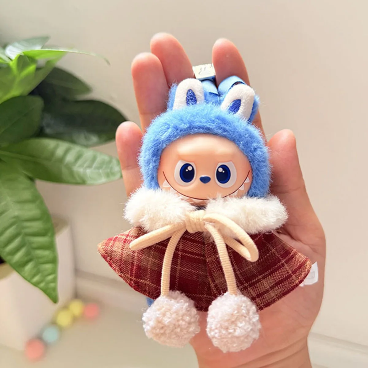 Plush Doll's Clothes for Mini Labubu 4.0 for Love Series Christmas Clothes Classic Grid Dress Cloak Set Clothing