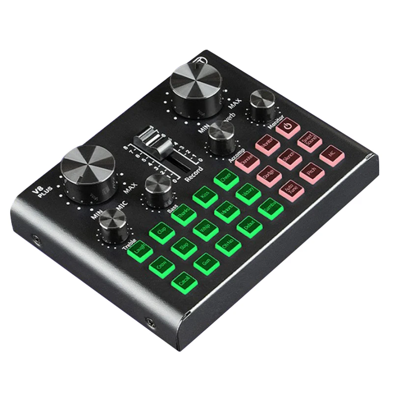 

V8 Plug Sound Card for Live Streaming Voice Changer Sound Card with Multiple Sound Effects, Audio Mixer for Recording