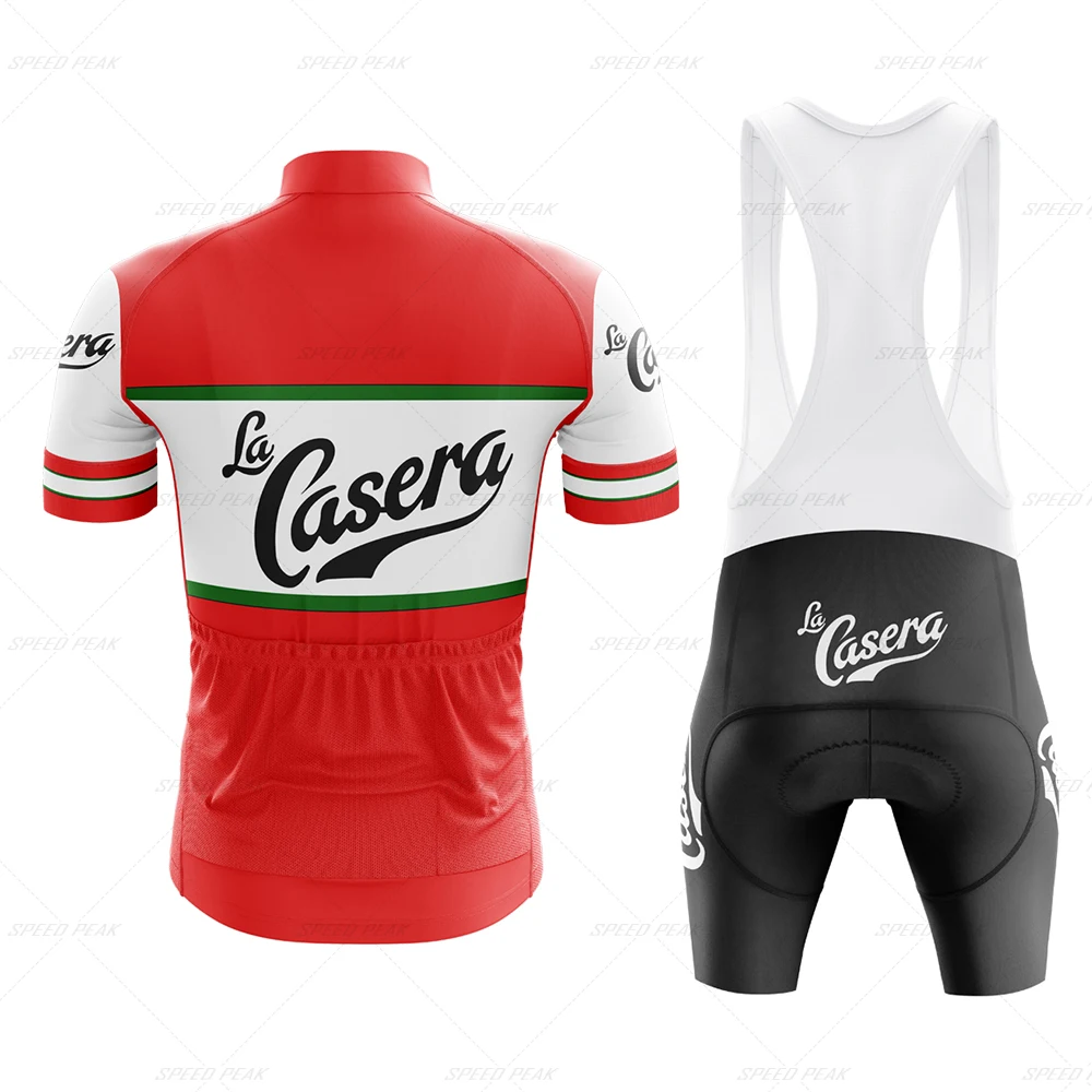 Casera Cycling Jersey Men Set Retro Short Sleeve Bike Clothing Bicycle Red Clothing Summer Sportswear Bib Shorts Triathlon