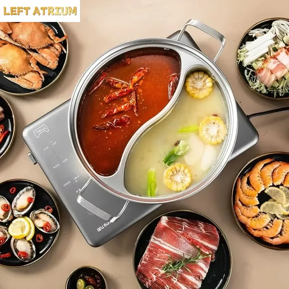 316 Stainless Steel Twin Divided Hot Pot Chinese Thicken Soup Hotpots 32/34cm Double-flavor Cooking Pot Induction Cooker