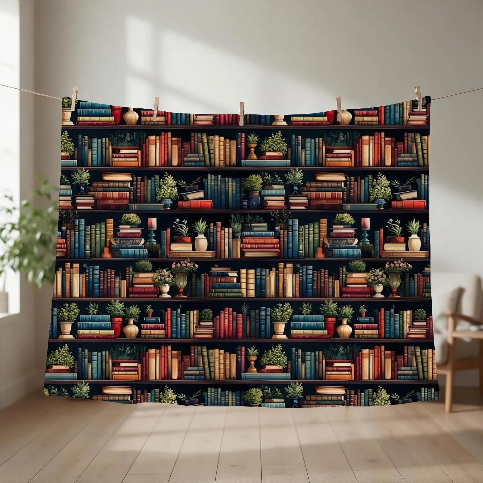 Bookshelf Throw Blanket couch cozy soft plush fuzzy picnic outdoor blanket