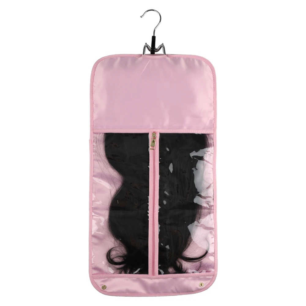 GlamorDove Hair Extension Storage Bag Hair Extension Bag with Wooden Hanger Premium Hair Extension Satin Silk Bag