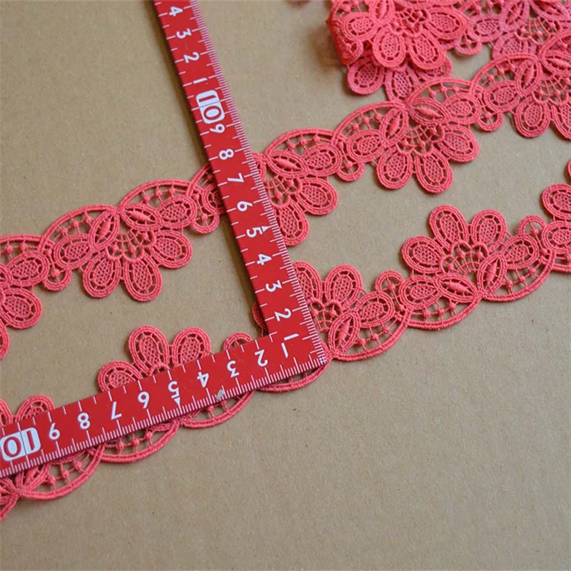 15Yards 3.7cm Wide Shiny Gradient Red Flower Hollow Venise Diy Venice Lace Clothing Accessories Of Various Garment,Bra.Skirt