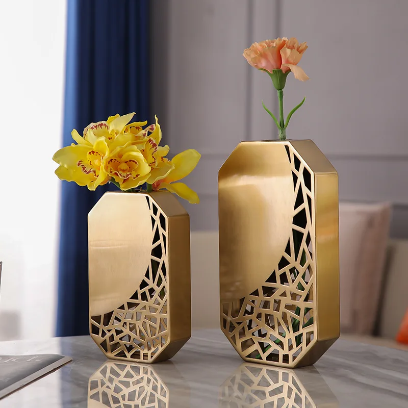 Vase ornament Living room dining table flower arrangement TV cabinet wine cabinet decoration imitation metal decoration