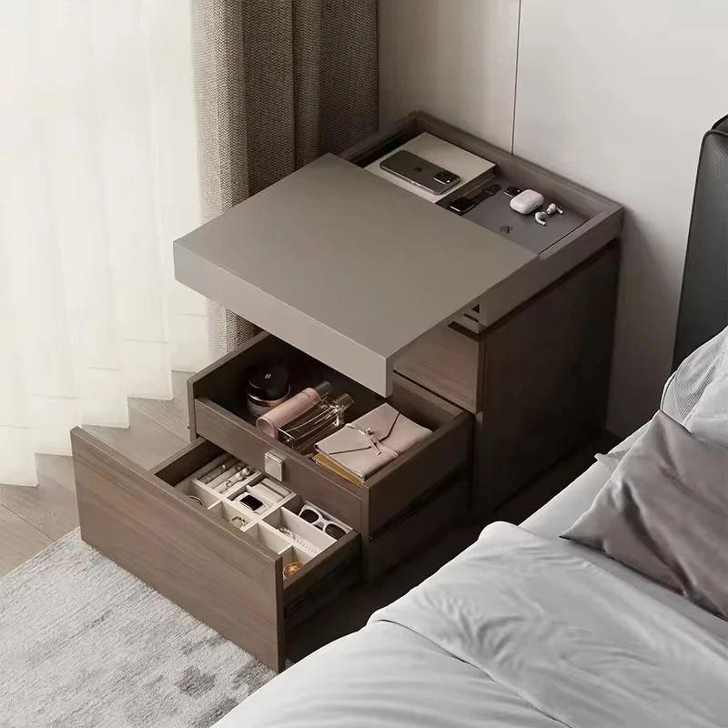 

With hidden storage, modern style, 4-drawer bedside table for home use, minimalist design sideboard