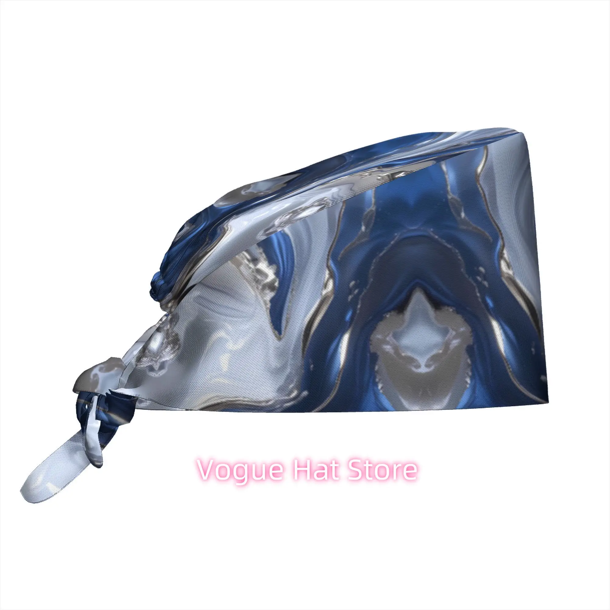 1pc Holiday Theme Work Cap Blue Silvery Marble Swirl Abstract Art Fluid Design Contemporary Chic Texture Home Decor Elegant Styl