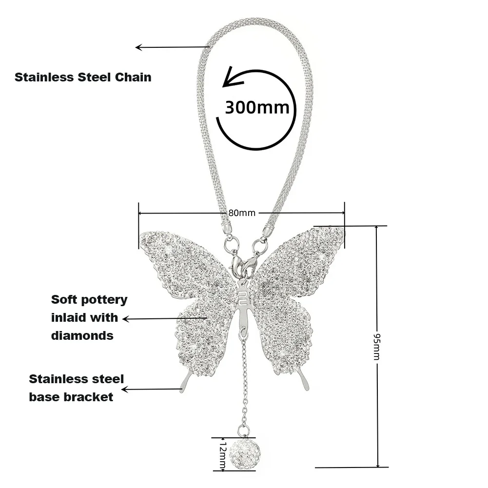 Crystal Butterfly Lucky wiszący wisiorek do wnętrza samochodu lusterko wsteczne Charms dla kobiet ozdobne akcesoria do wnętrza pojazdu — zdjęcie 3