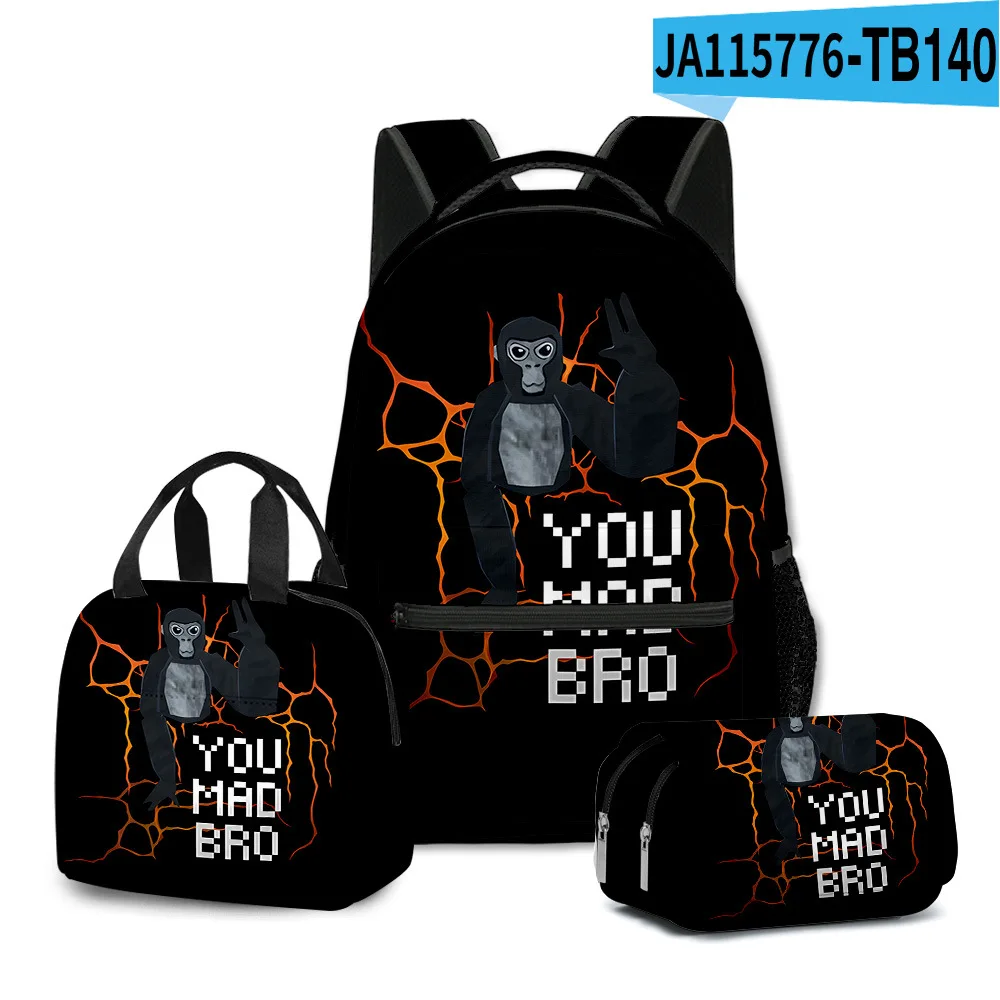 Classic Popular Novelty Gorilla tag 3D Printed 3pcs/Set student School Bags Travel Notebook Backpack Lunch bag Pencil Case image 3
