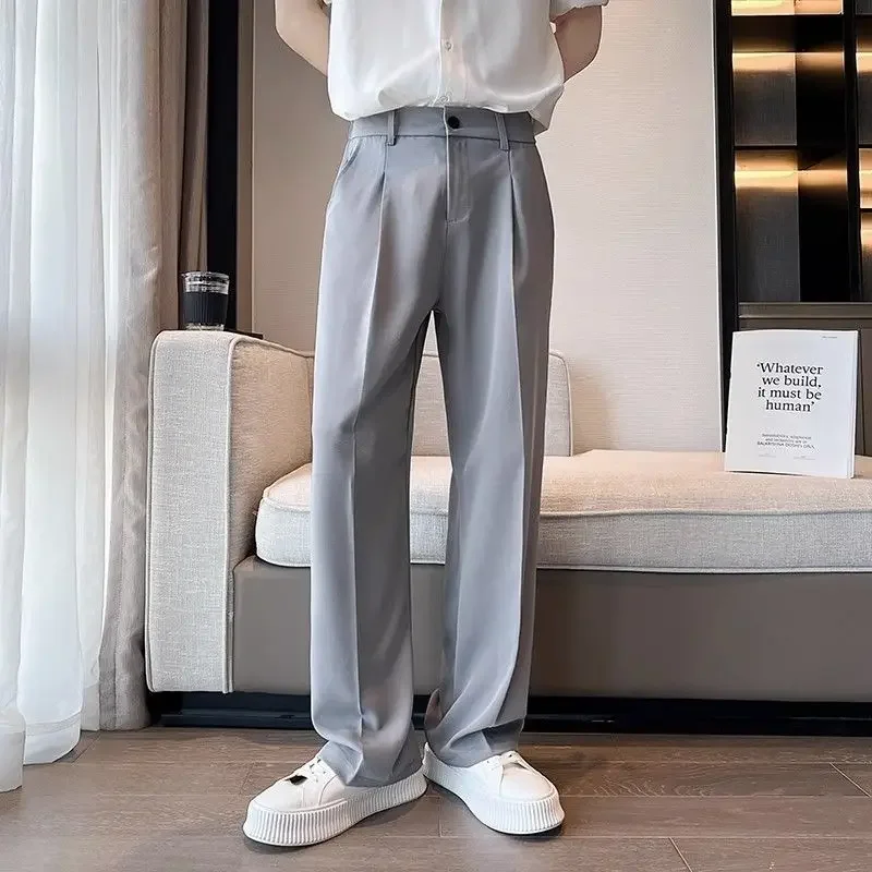 Fluid Draped White Male Suit Trousers Work Office Men\'s Summer Pants Slacks Clothing Premium Korean Reviews Many Dress Up