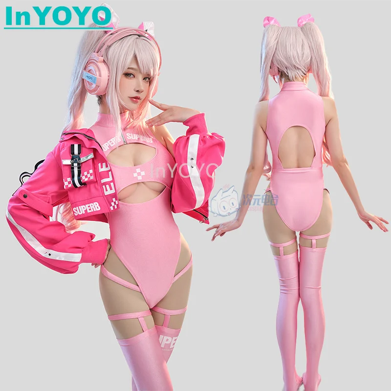 

InYOYO Alice Cosplay NIKKE Costume Game The Goddess Of Victory Sweet Lovely Pink Jumpasuit Swimsuit Swimwear Summer Swimming