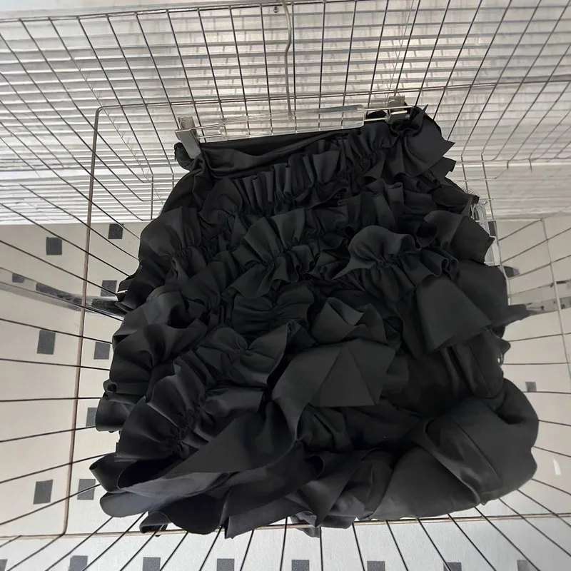 WTHT, nueva moda, faldas largas de pastel con diseño arrugado empalmado para mujer, falda dividida de cintura alta a la moda de verano 2025, para mujer 1LS2046