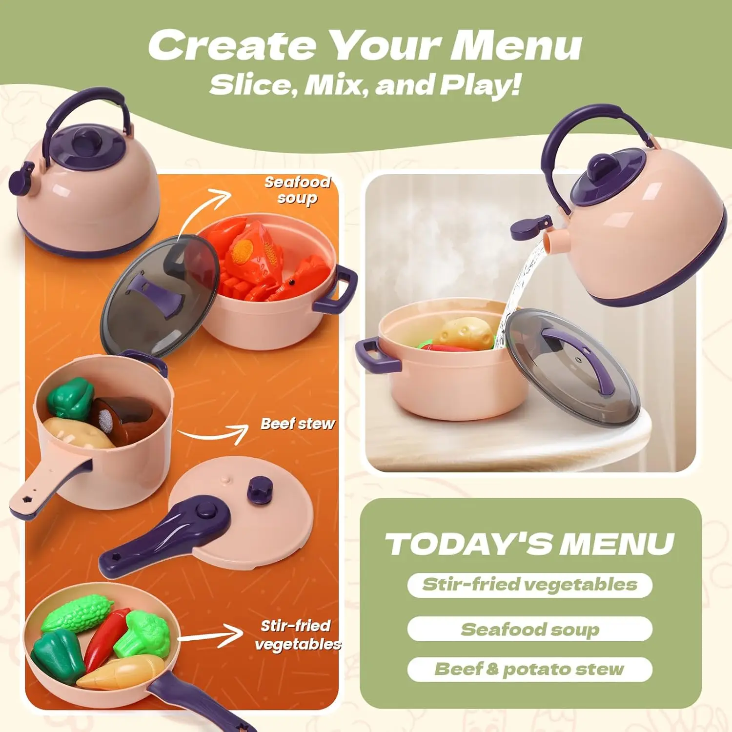 Kids Mini Pretend Cooking Playset Acccessories Kitchen Toys Set 35/71pieces Toddlers with Pots Pans Utensils Cookware Xmas Gifts