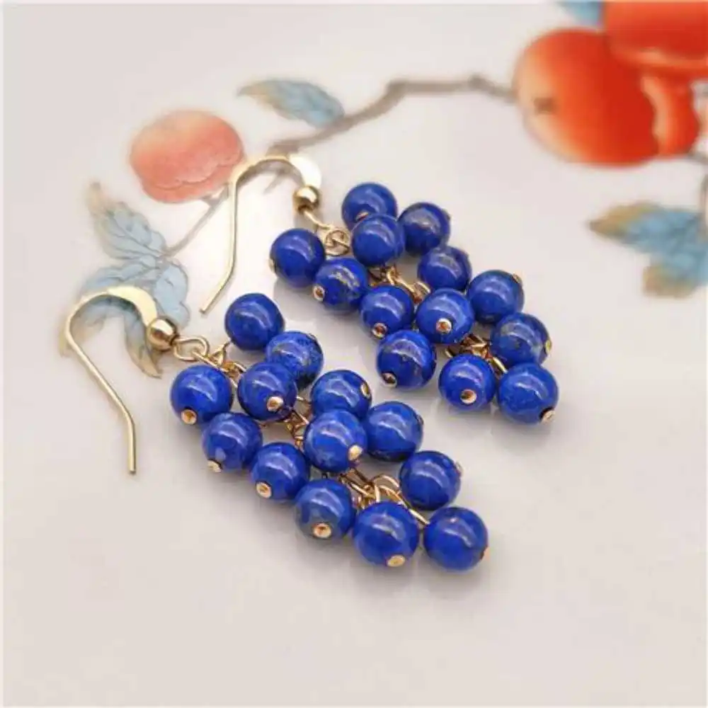 

Natural Lapis lazuli beads Earrings Grapes Cluster eardrop Beautiful Accessories Holiday gifts Thanksgiving Easter Jewelry