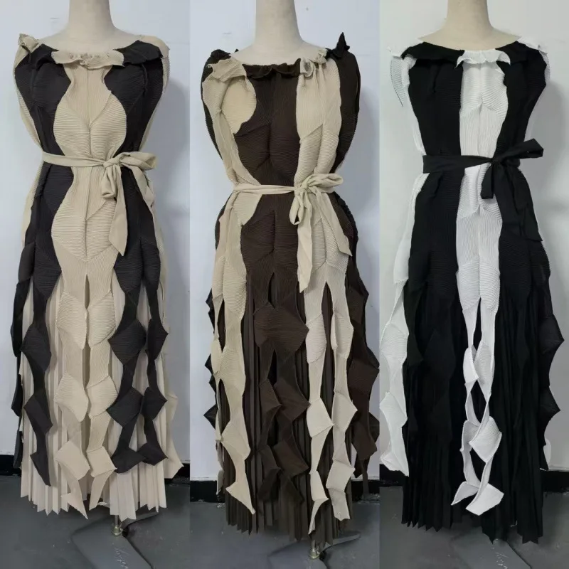 Gonna a pieghe a vita alta Top Color Blo Orlo irregolare Design Sense Gonna a pieghe a vita alta Colore abbinato Orlo irregolare Dr