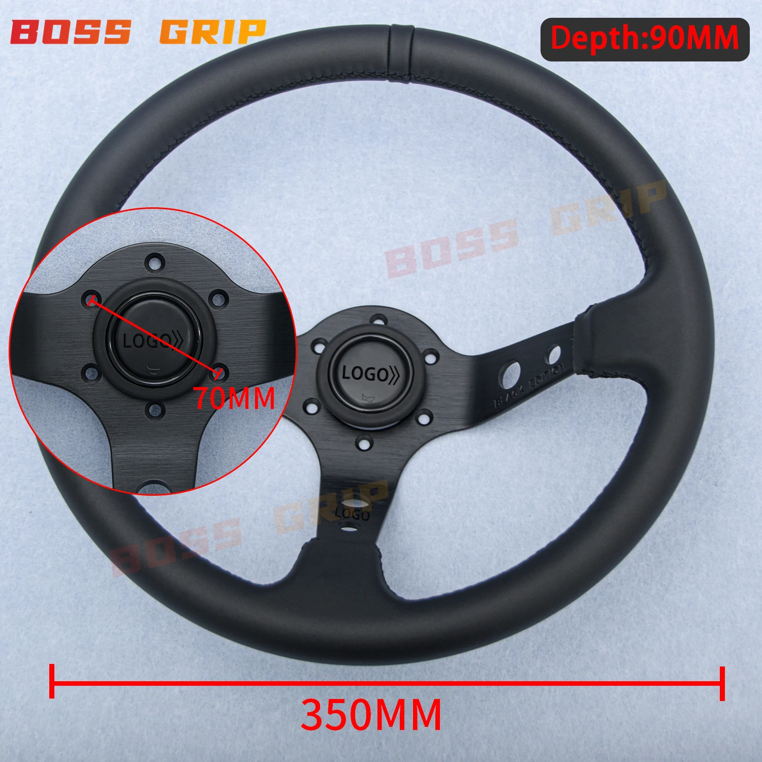 350mm 14inch Universal Drift Sport Suede Leather Steering Wheel Deep Dish JDM Black Edition Sim Racing Steering Wheel Car Parts