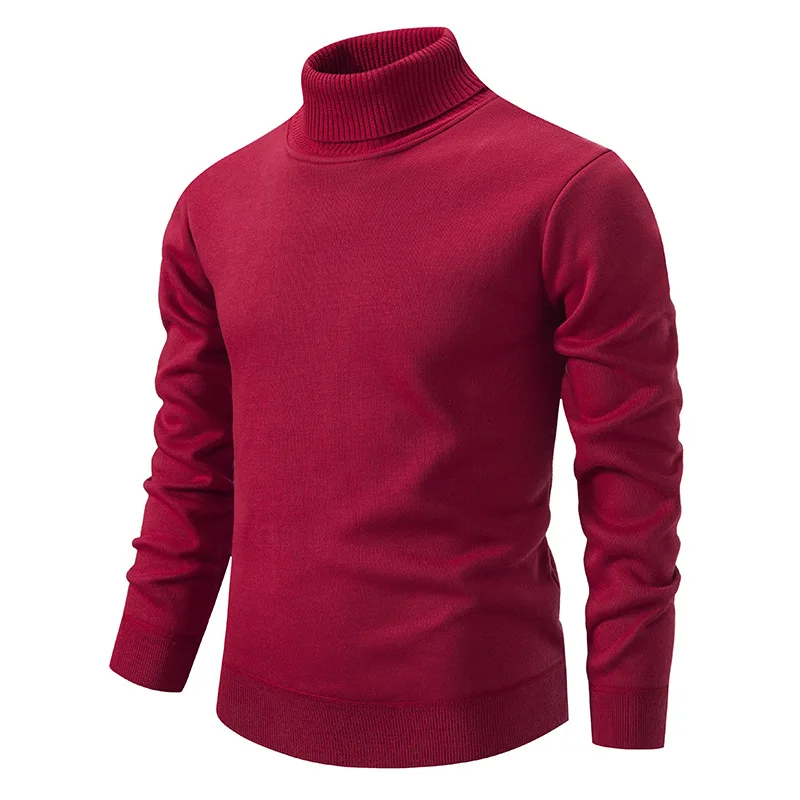 Sweater Fleece Musim Dingin Pria, Sweater Turtleneck Rajut, Pullover Rajut, Pakaian Rajut Tebal, Jumper Kasual Pria, Slim Fit, Sweater Polos
